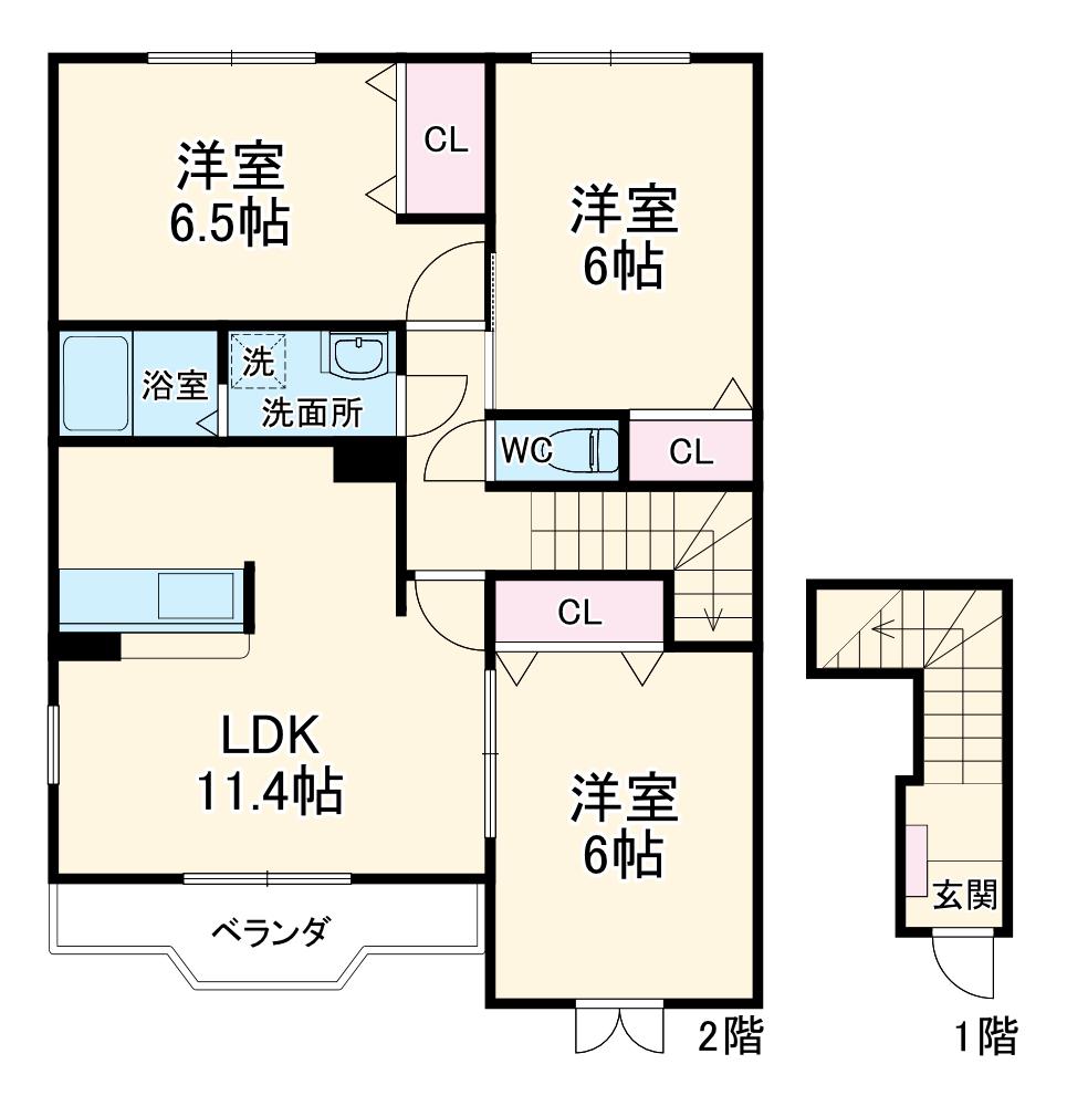 ボーグランデール長良Ⅱ(3LDK/2階)の間取り写真