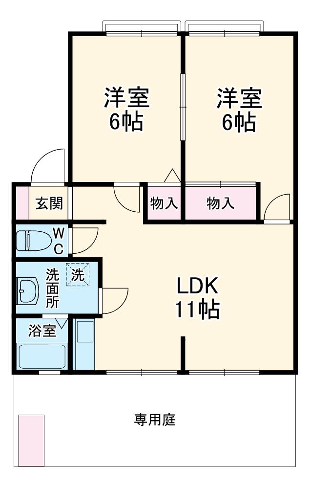 イーストブルー(2LDK/1階)の間取り写真