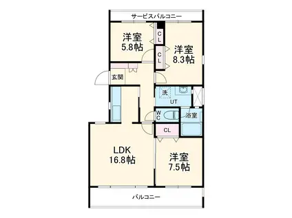 TENAS一社(3LDK/3階)の間取り写真