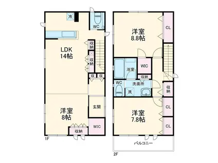 名古屋市東山線 本山駅(愛知) 徒歩9分 2階建 築9年(3LDK)の間取り写真