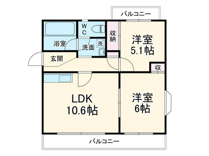 ソレアードⅡ(2LDK/3階)の間取り写真