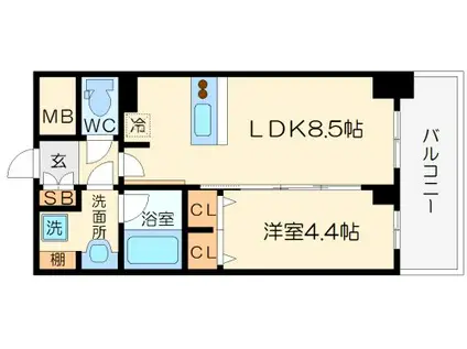 メインステージ大阪ノースマーク(1LDK/12階)の間取り写真