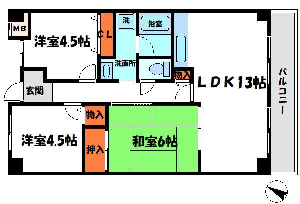アルカディア守口(3LDK/1階)の間取り写真