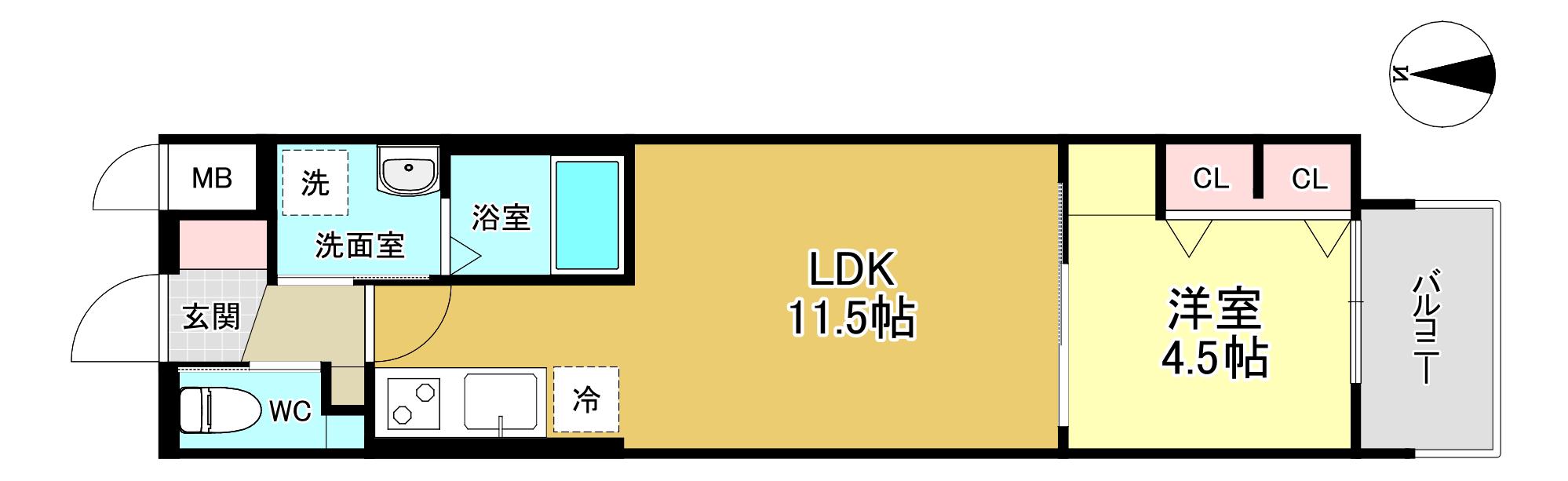 スプランディッド江坂DUE(1LDK/5階)の間取り写真