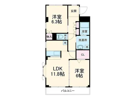 グランドヒルズ神の倉 Ⅱ(2LDK/2階)の間取り写真