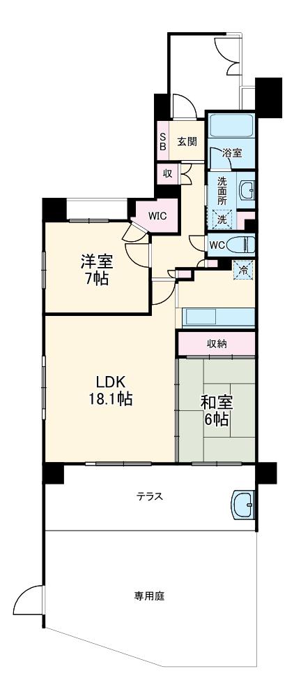 ライオンズマンション原木中山駅前(2LDK/1階)の間取り写真