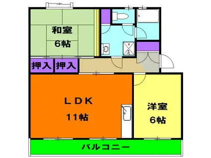 コーポ宮の前(2LDK/3階)の間取り写真