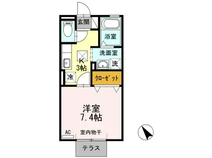 エスポワール栄Ⅱ(1K/1階)の間取り写真