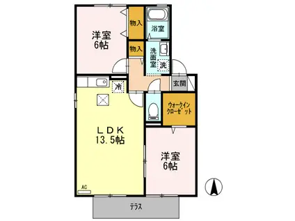 エスポワールサワC(2LDK/1階)の間取り写真