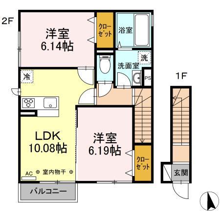 クレセントC(2LDK/2階)の間取り写真