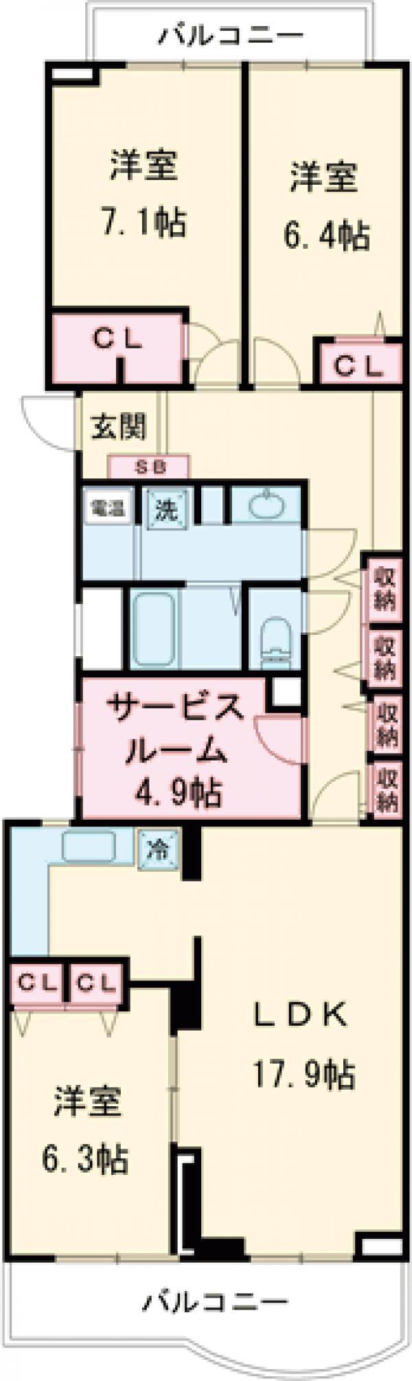 ハウス上野毛(3SLDK/3階)の間取り写真