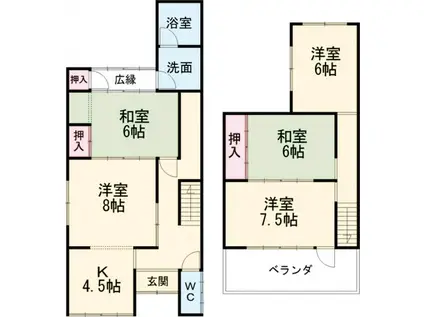 山陰本線 馬堀駅 徒歩64分 2階建 築51年(5DK)の間取り写真