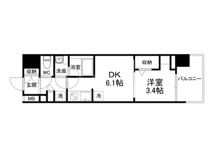 ドゥーエ天満橋(1DK/8階)の間取り写真