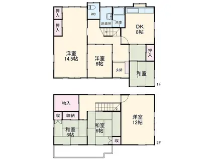東海道本線 菊川駅(静岡) 徒歩236分 2階建 築39年(6DK)の間取り写真