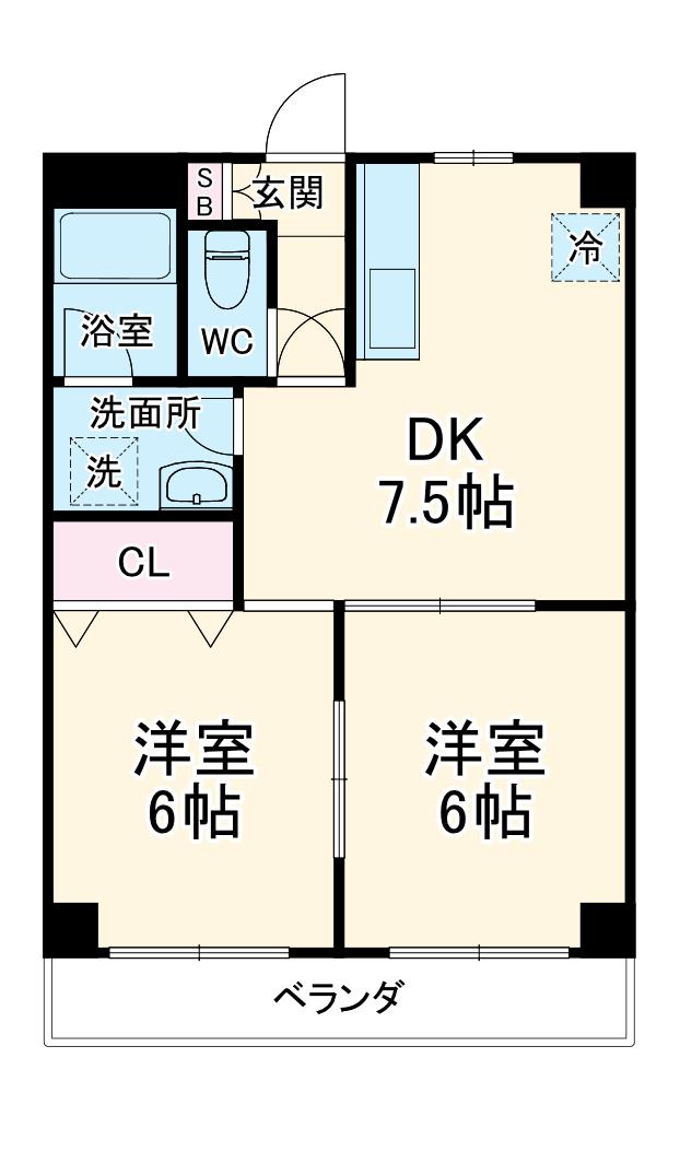 キャピタル南越(2DK/4階)の間取り写真
