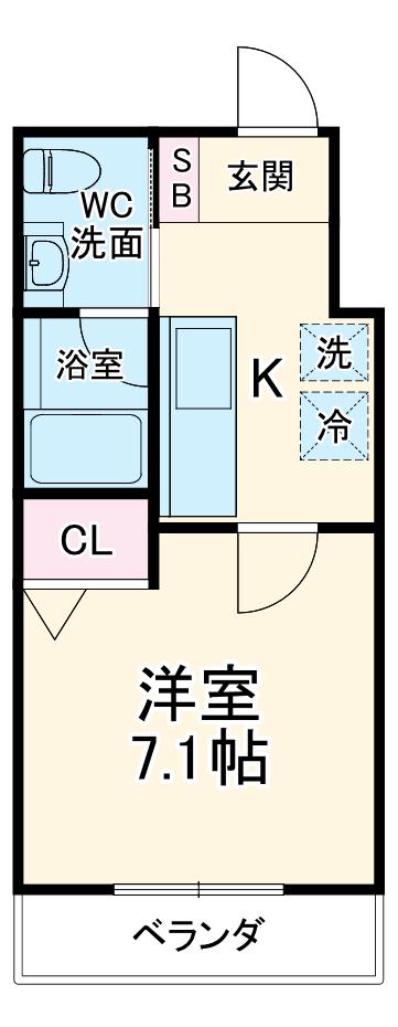 シャンポールⅢ(1K/7階)の間取り写真