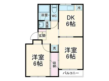 ラフィーヌ北小金(2DK/2階)の間取り写真