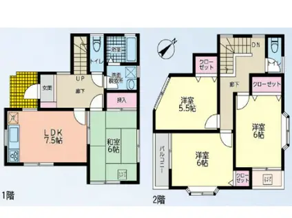 東京都新宿線 船堀駅 徒歩19分 2階建 築26年(4LDK)の間取り写真