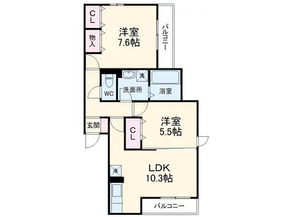 ラ・ヴィレッタ茅ヶ崎(2LDK/3階)の間取り写真