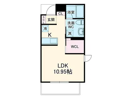 アヴァンセ桜山(1SK/1階)の間取り写真