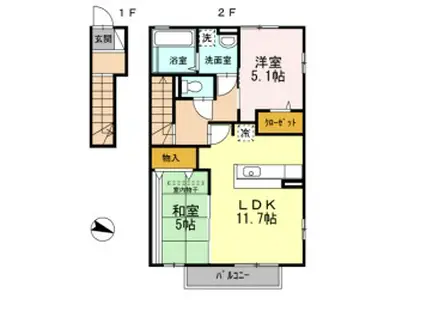ザウバーヴィントⅢ(2LDK/2階)の間取り写真