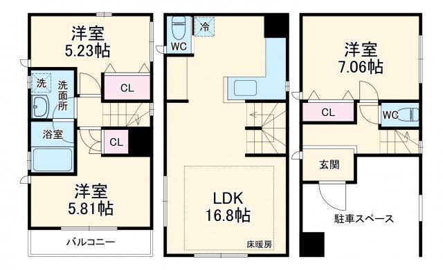 名古屋市桜通線 太閤通駅 徒歩9分 3階建 築6年(3LDK)の間取り写真