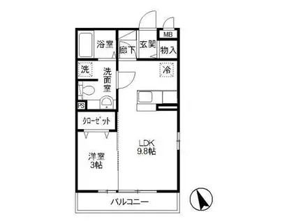 エスポワールB(1LDK/2階)の間取り写真