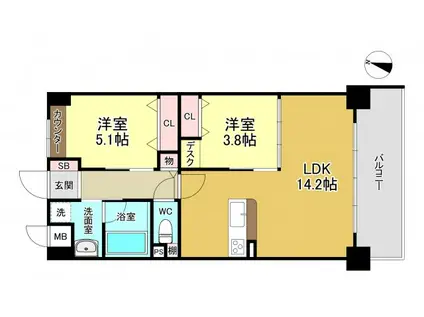 ラ・プロスペリテ(2LDK/2階)の間取り写真