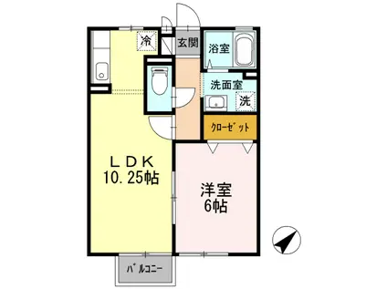 ドエルコート里吉B棟(1LDK/2階)の間取り写真