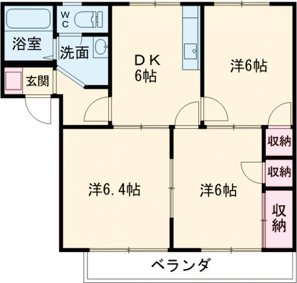 ドミール・エージェント(3DK/2階)の間取り写真