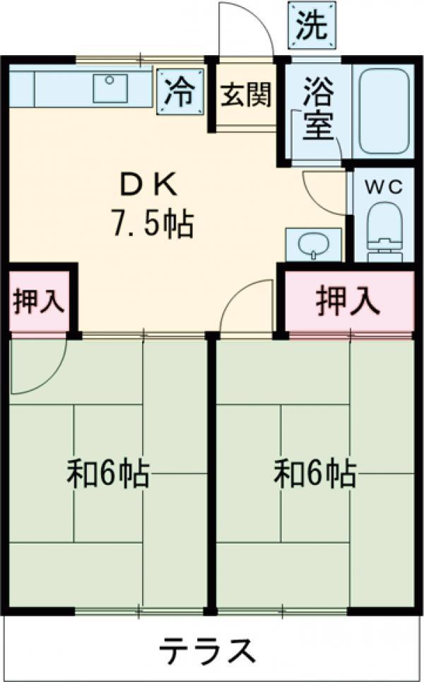 シティハイム昭島(2DK/1階)の間取り写真