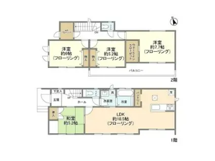 常磐線 柏駅 バス乗車時間:13分 大木戸バス停で下車 徒歩8分 2階建 築4年(4LDK)の間取り写真