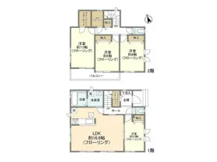 常磐線 柏駅 バス乗車時間:13分 大木戸バス停で下車 徒歩9分 2階建 築4年(4LDK)の間取り写真