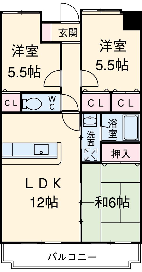 ドリームタウン三和 A棟(3LDK/1階)の間取り写真