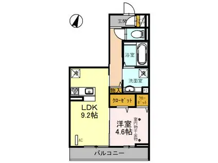 インペリアルヒルズ(1LDK/2階)の間取り写真