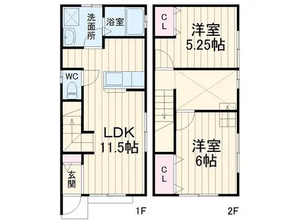四日市あすなろう 内部駅 徒歩12分 2階建 築16年(2LDK)の間取り写真