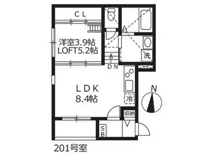 ハーモニーテラス鳴海(1LDK/2階)の間取り写真