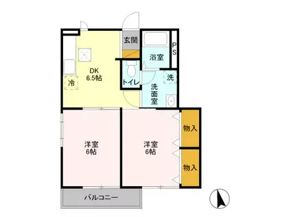 サンハイム学園前A(2DK/1階)の間取り写真
