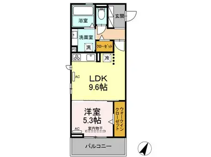 D-SQUARE牟呂町(1LDK/2階)の間取り写真