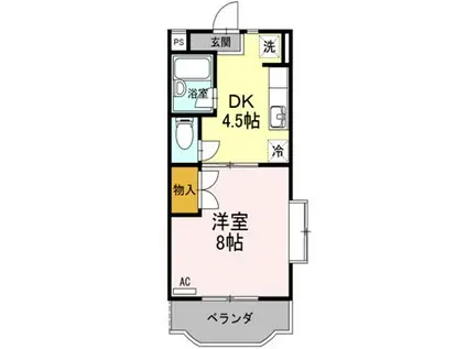 ファミーユⅠ(1DK/2階)の間取り写真