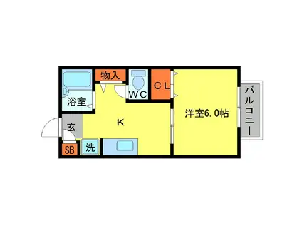 ジュネスハイム仲辻(1K/2階)の間取り写真