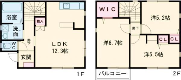 東武鉄道宇都宮線 おもちゃのまち駅 徒歩8分 2階建 築4年(3LDK)の間取り写真