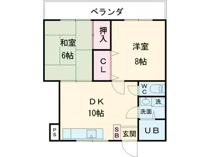 ライフメイト高徳 3番館(2LDK/1階)の間取り写真