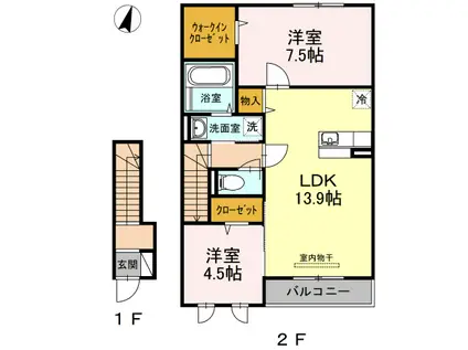 ジュパンスクルート(2LDK/2階)の間取り写真