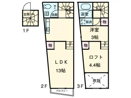 レコルトサンク(1LDK/1階)の間取り写真