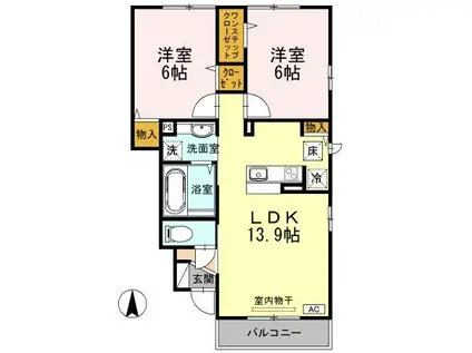 ニューパークサイドヴィラ(2LDK/1階)の間取り写真