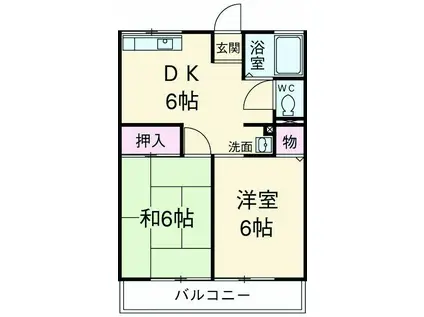 東海道本線 菊川駅(静岡) 徒歩91分 2階建 築34年(2DK/2階)の間取り写真