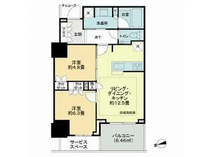 グリーンターフ鬼高(1DK/1階)の間取り写真