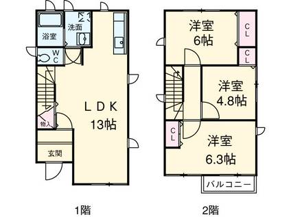 愛知県名古屋市緑区鳴海町字大清水-の建物(3LDK)の間取り写真