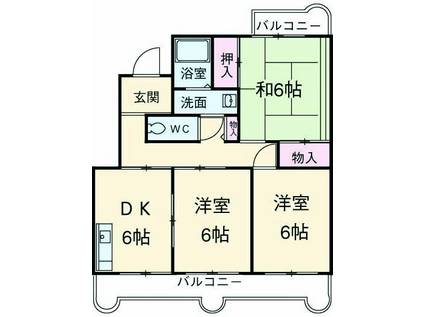 グランヴェール伏見(3DK/3階)の間取り写真